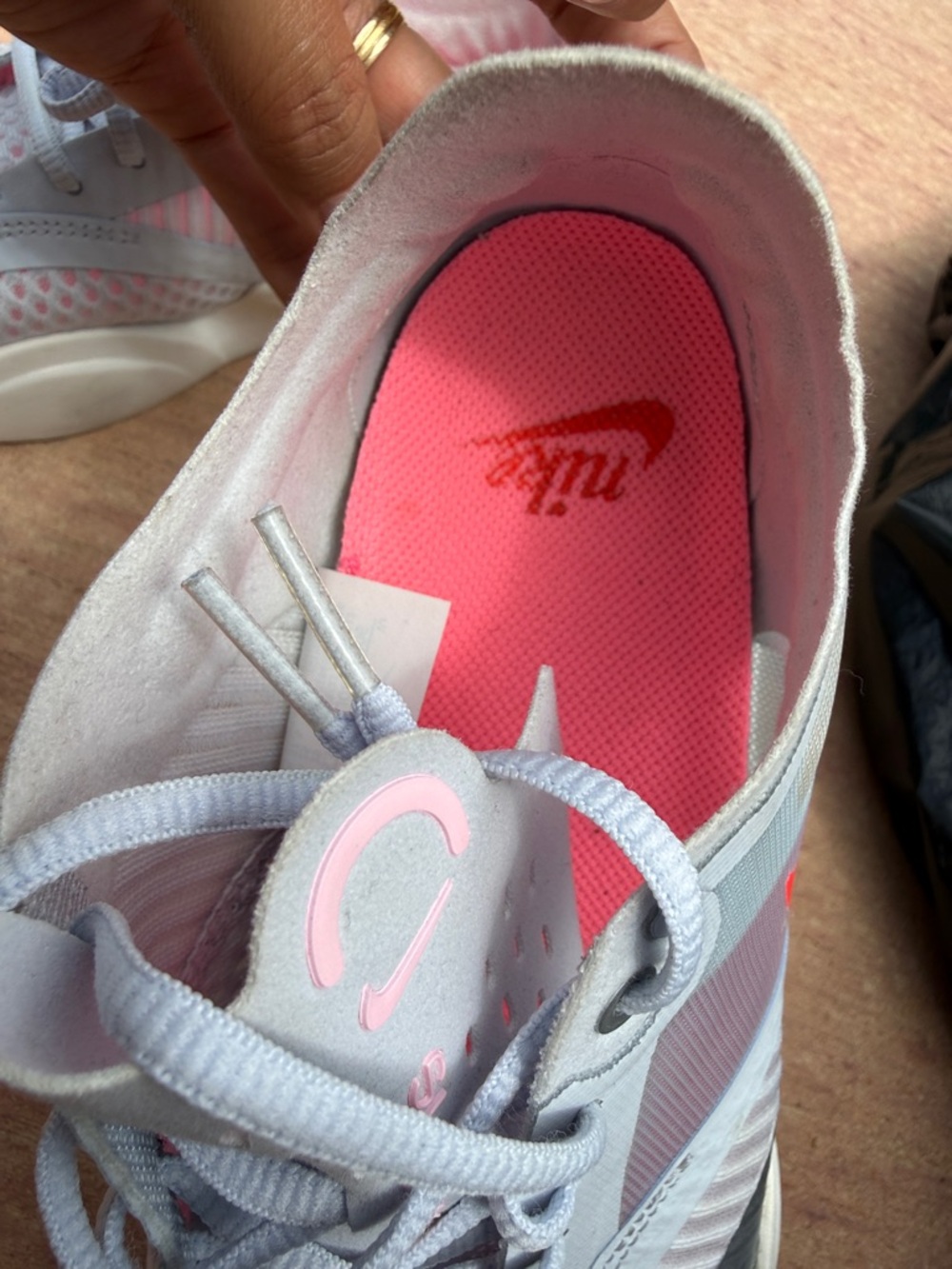Nike Women’s Light Gray & Pink Athletic Sneakers with Red Swoosh - Picture 2 of 3